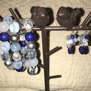 Blue & crystal bracelet with matching earrings